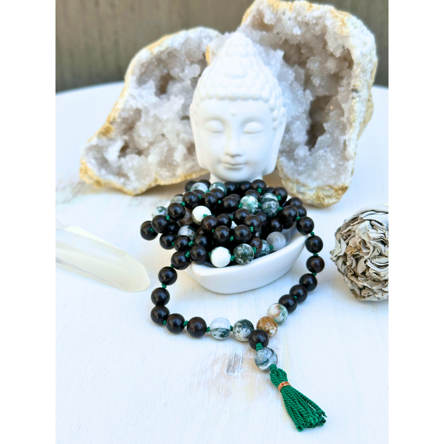 Tree Agate & Ebony Blackwood Mala