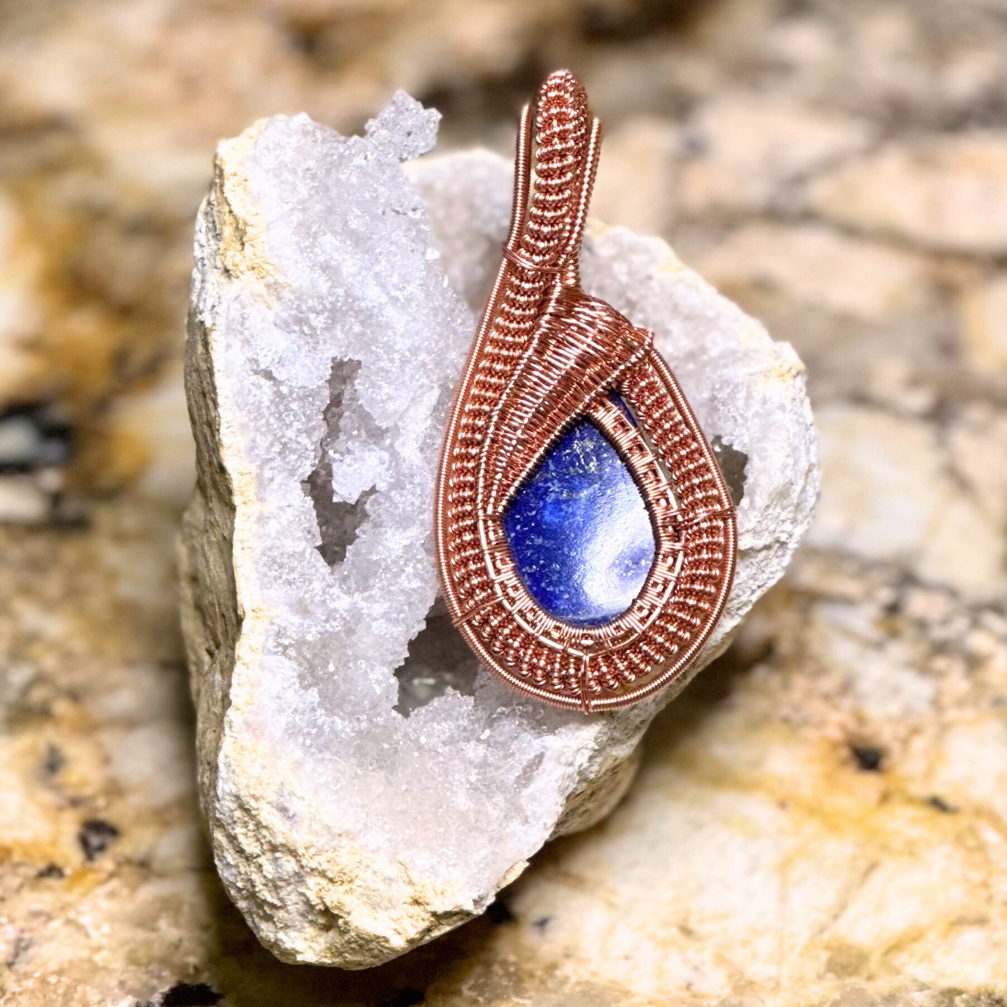 Copper Wire Wrapped Lapis Lazuli Pendant