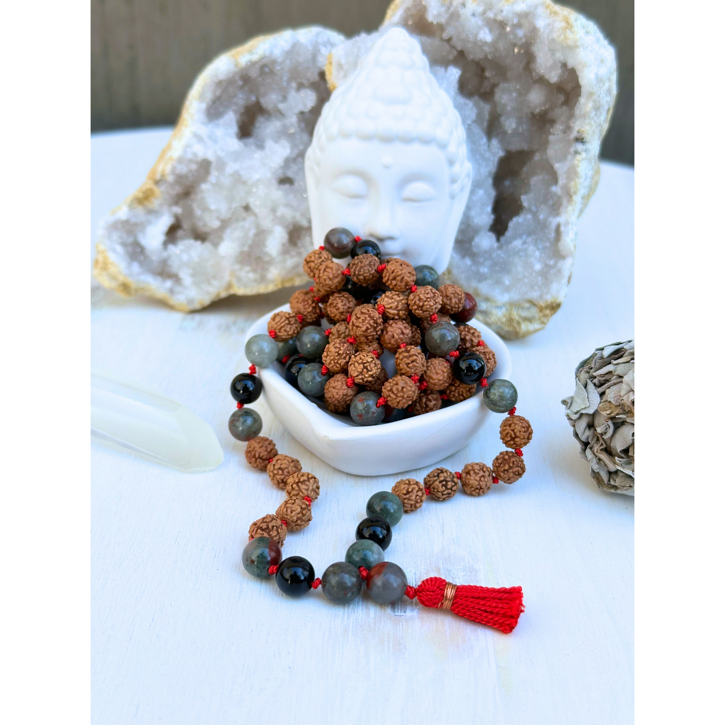 African Bloodstone, Onyx & Rudraksha Mala