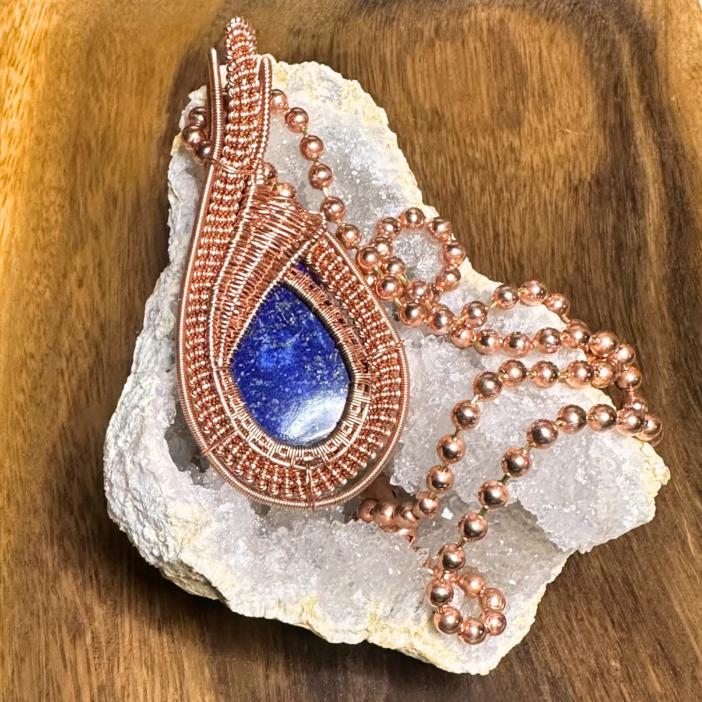 Copper Wire Wrapped Lapis Lazuli Pendant