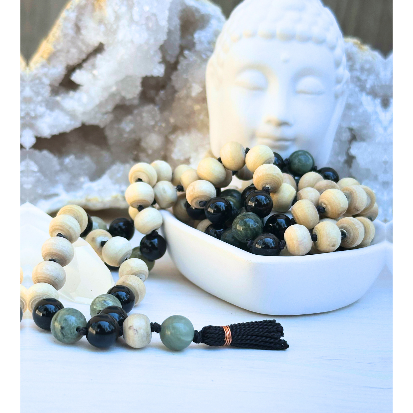 Onyx, Green Line Jasper & Tulasi Mala