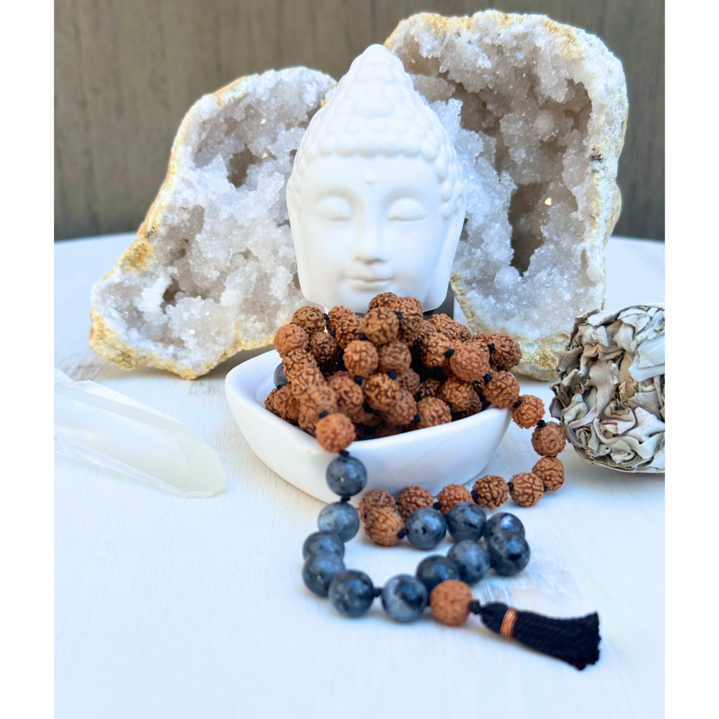 Larvakite & Rudraksha Mala