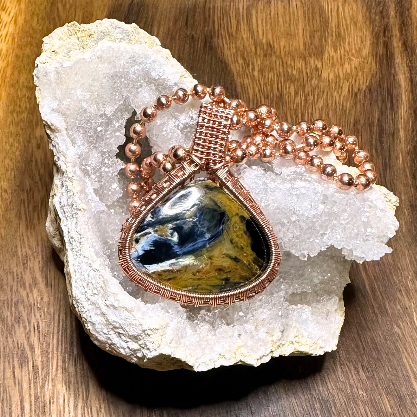 Copper Wire Wrapped Pietersite Pendant