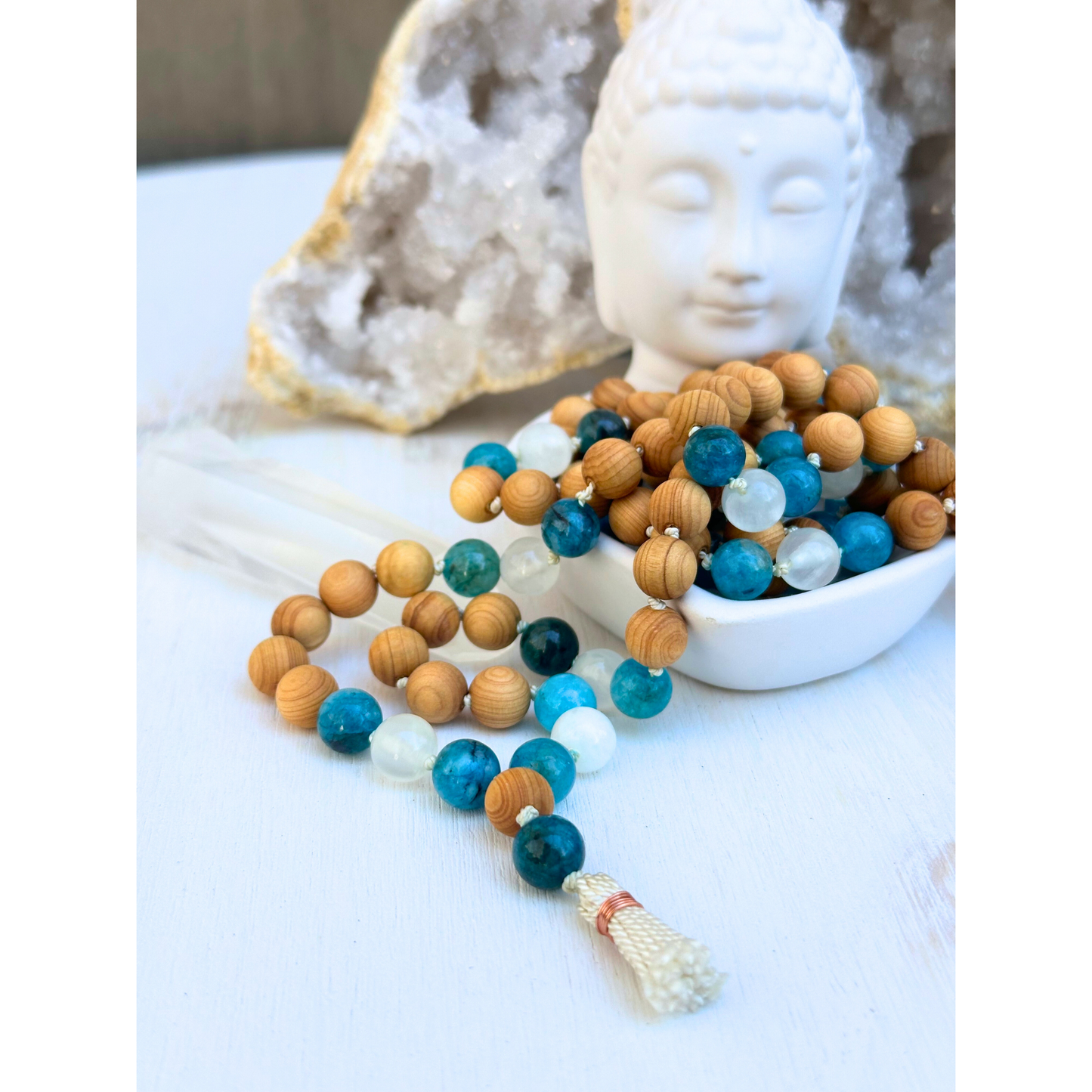 Apatite, Selenite & Thuja Sutchuenensis Mala