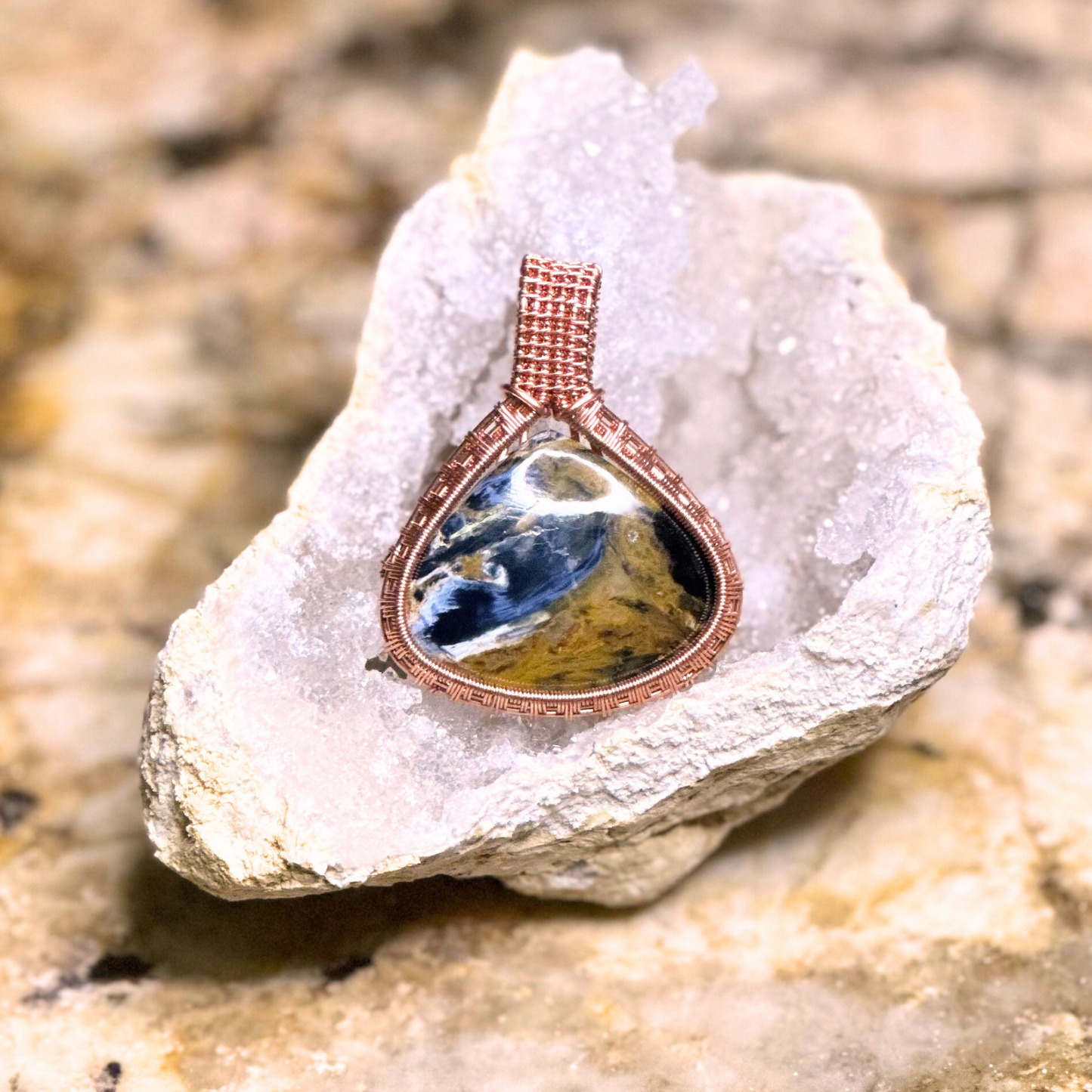 Copper Wire Wrapped Pietersite Pendant