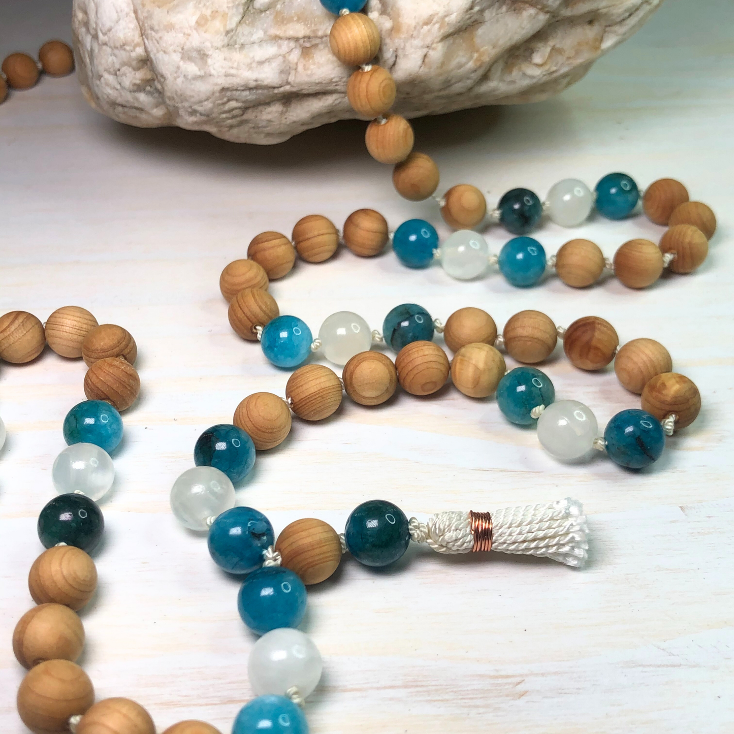 Apatite, Selenite & Thuja Sutchuenensis Mala