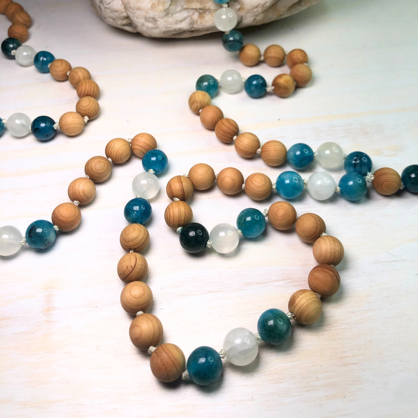 Apatite, Selenite & Thuja Sutchuenensis Mala