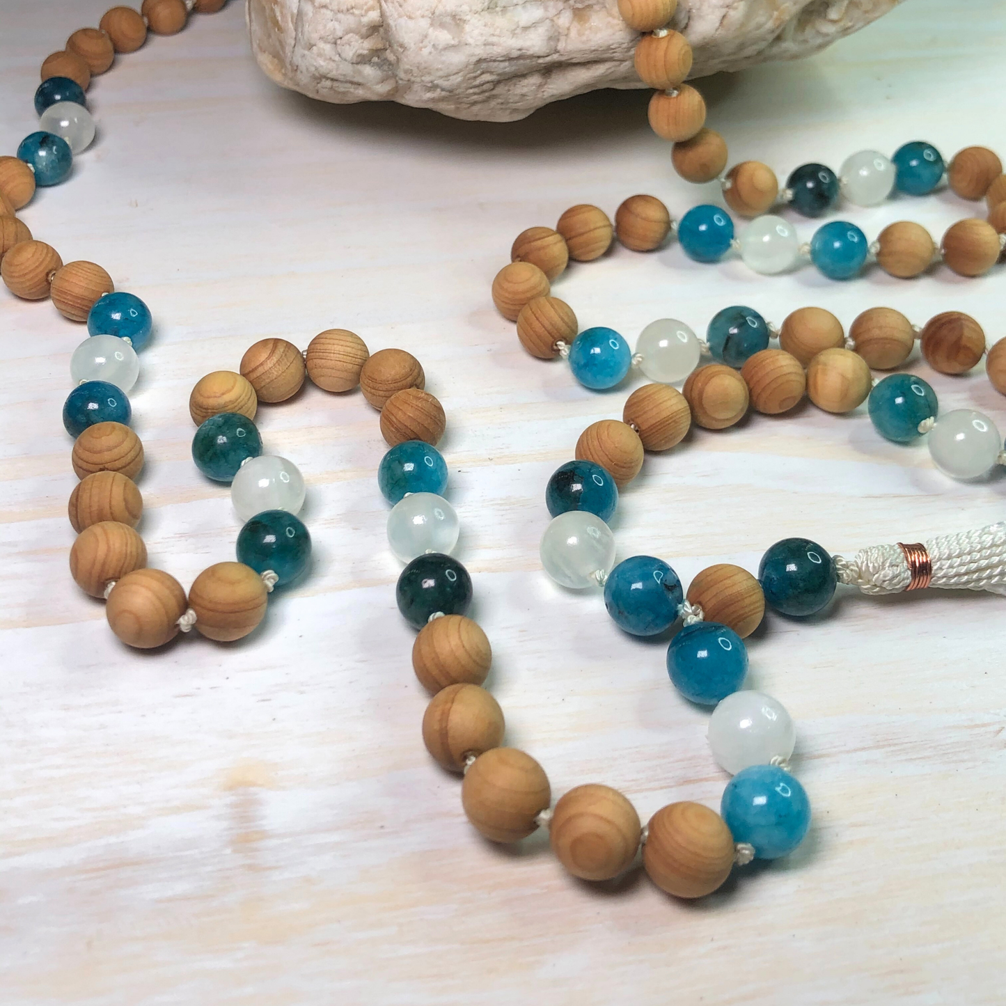 Apatite, Selenite & Thuja Sutchuenensis Mala