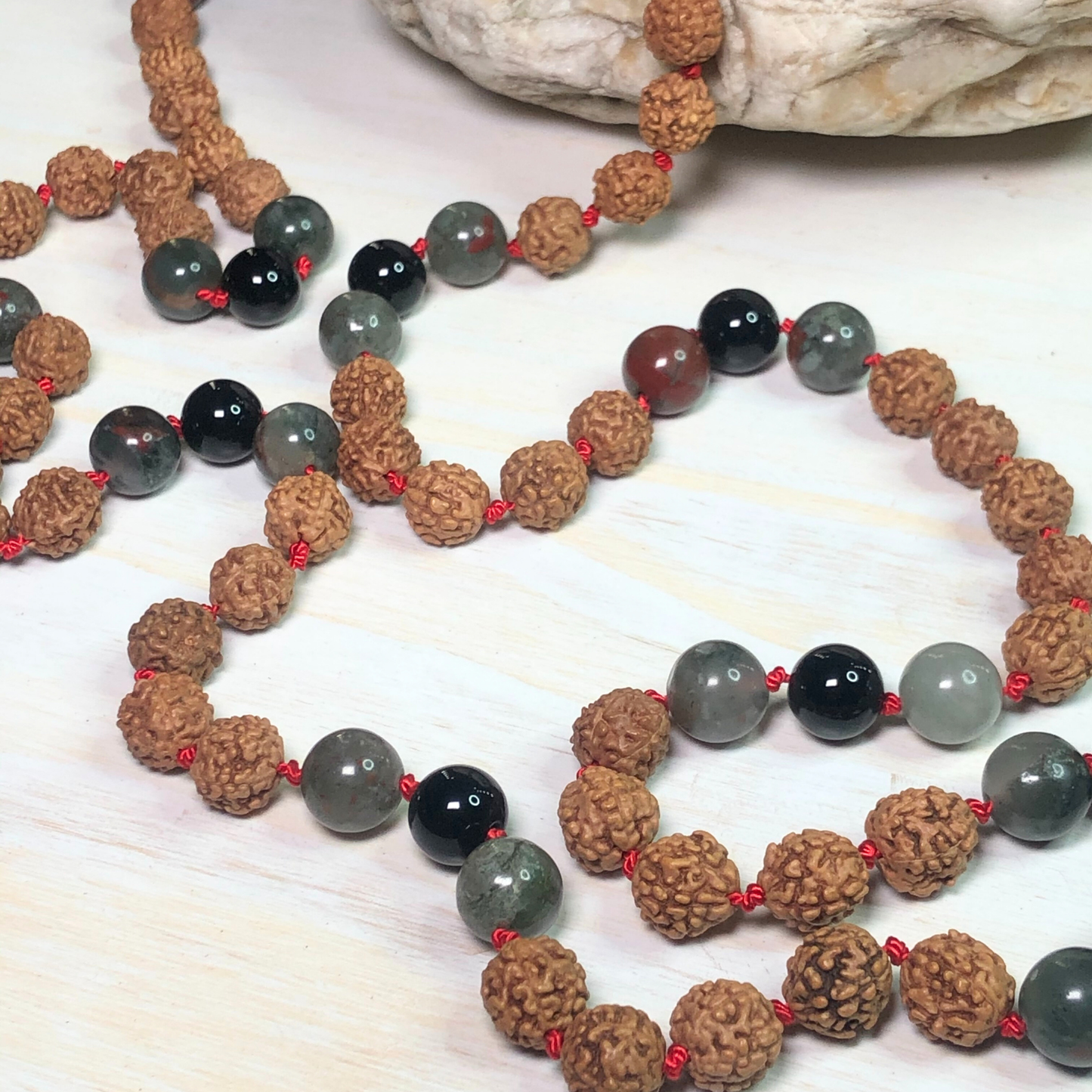 African Bloodstone, Onyx & Rudraksha Mala