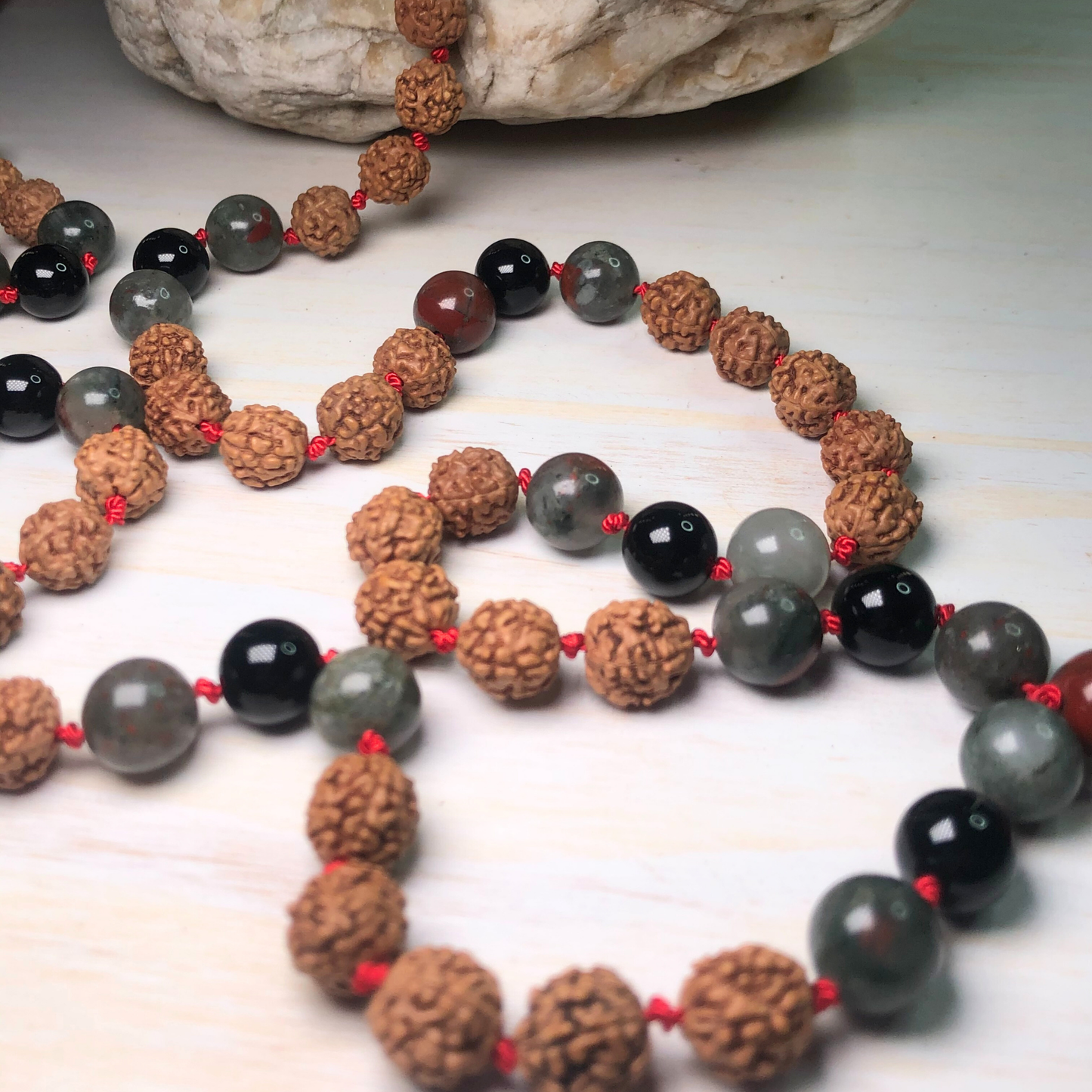 African Bloodstone, Onyx & Rudraksha Mala