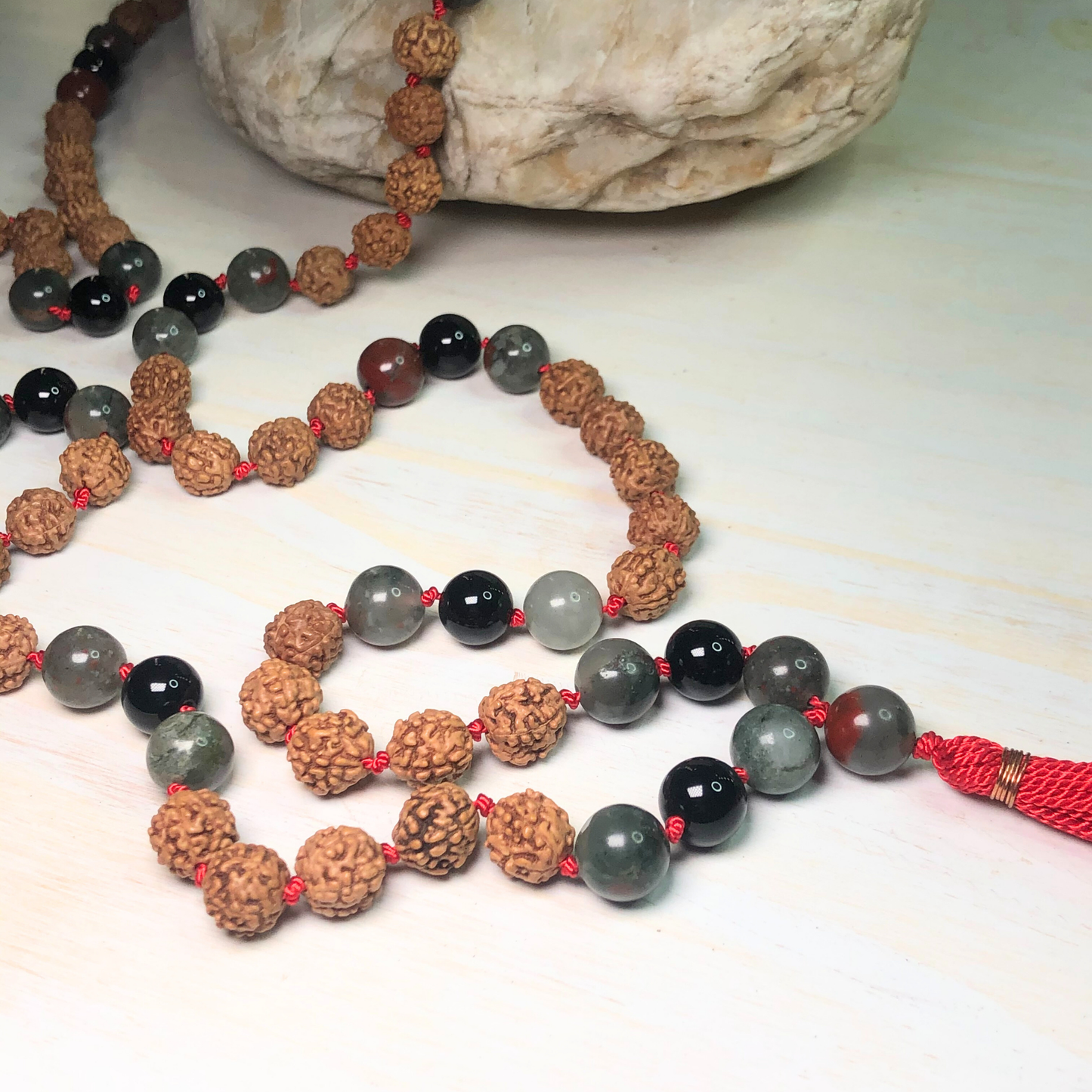 African Bloodstone, Onyx & Rudraksha Mala