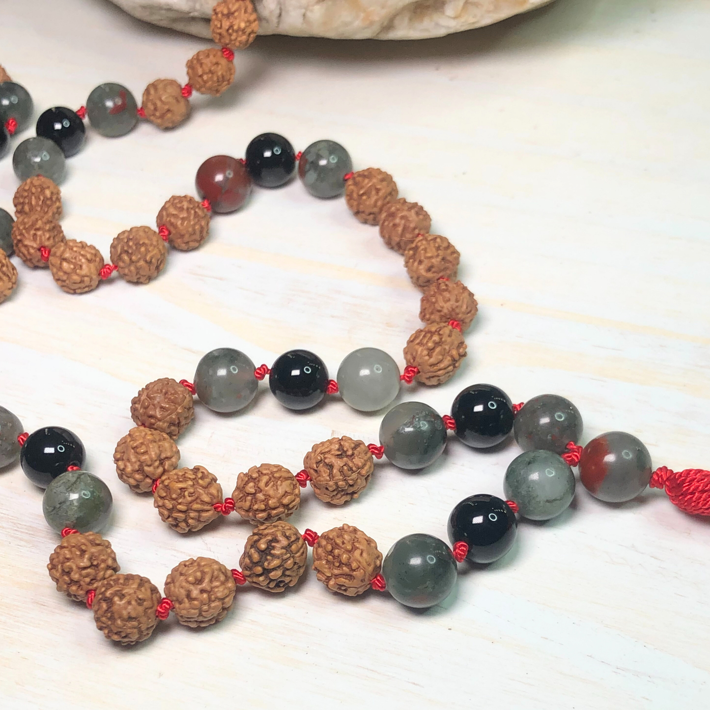 African Bloodstone, Onyx & Rudraksha Mala