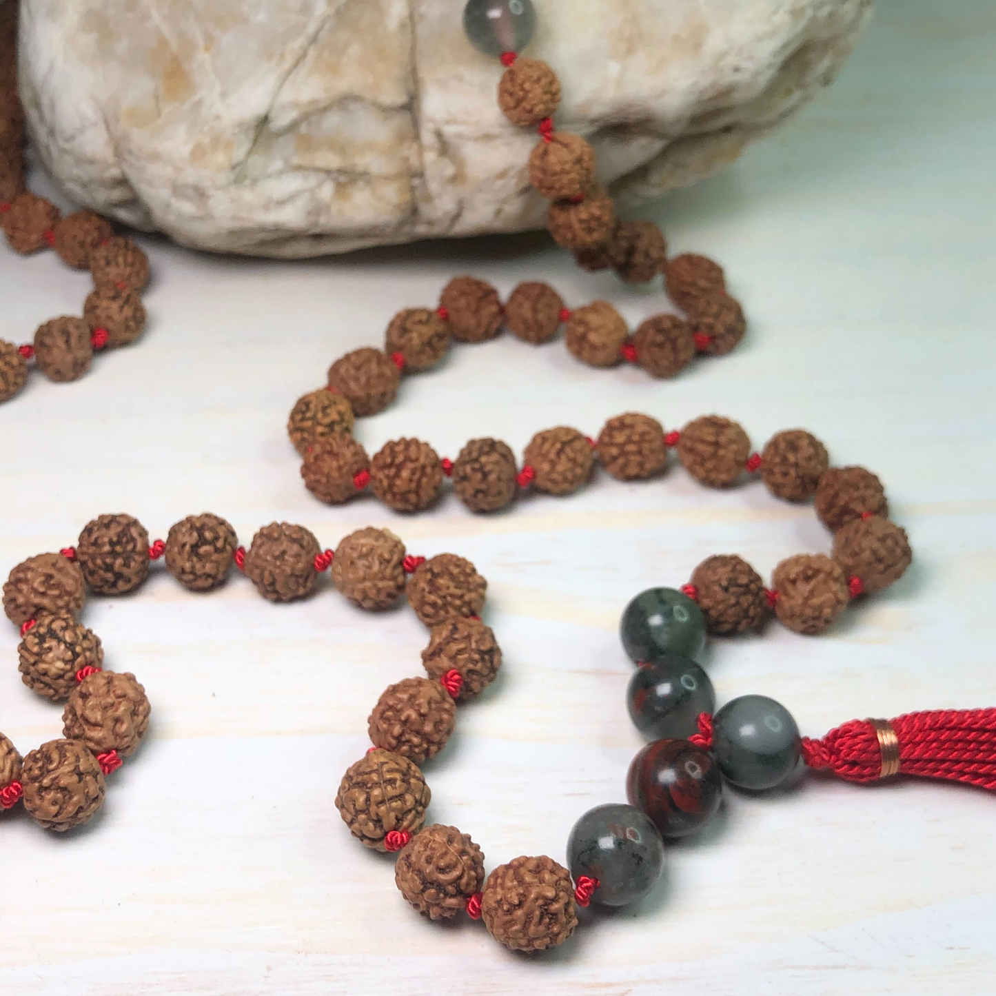 African Bloodstone & Rudraksha Mala