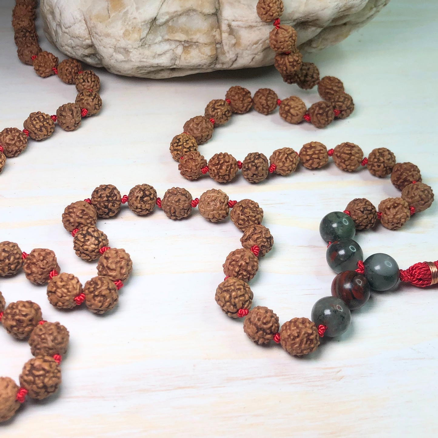 African Bloodstone & Rudraksha Mala