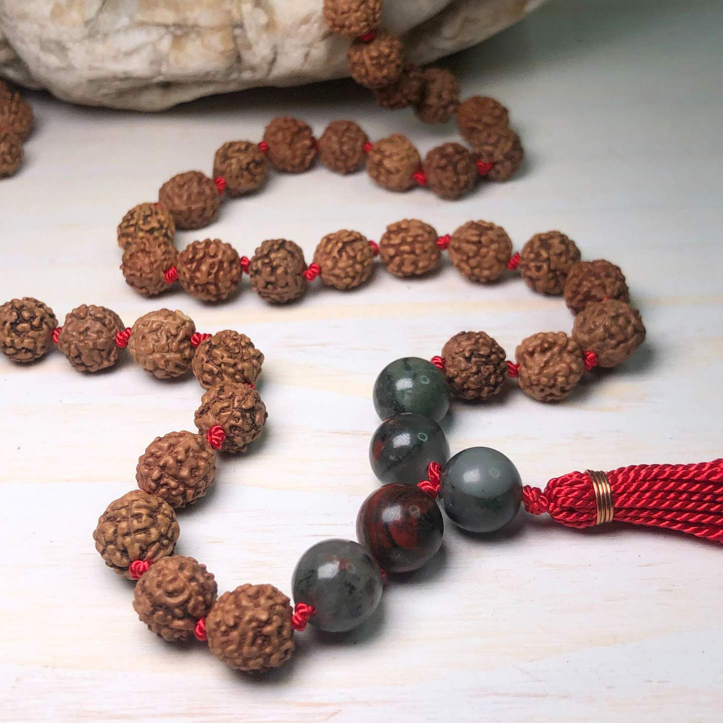 African Bloodstone & Rudraksha Mala