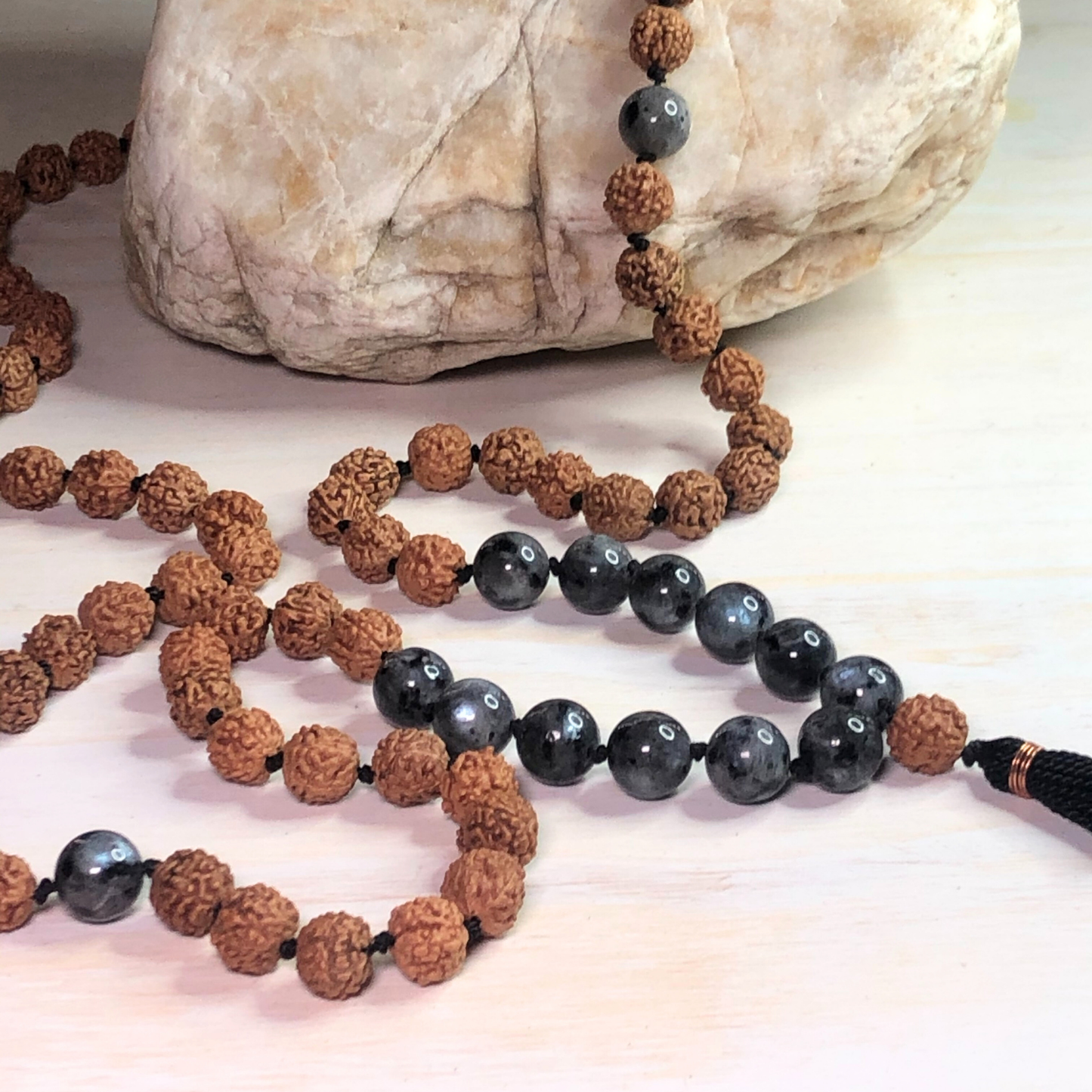 Larvakite & Rudraksha Mala