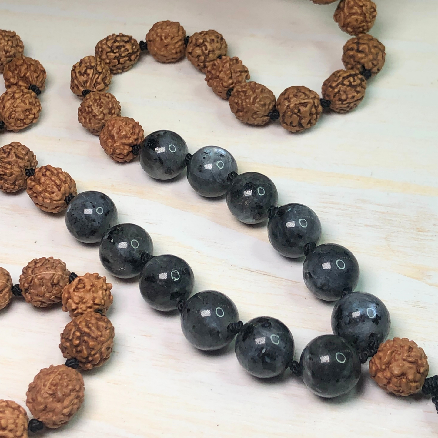 Larvakite & Rudraksha Mala