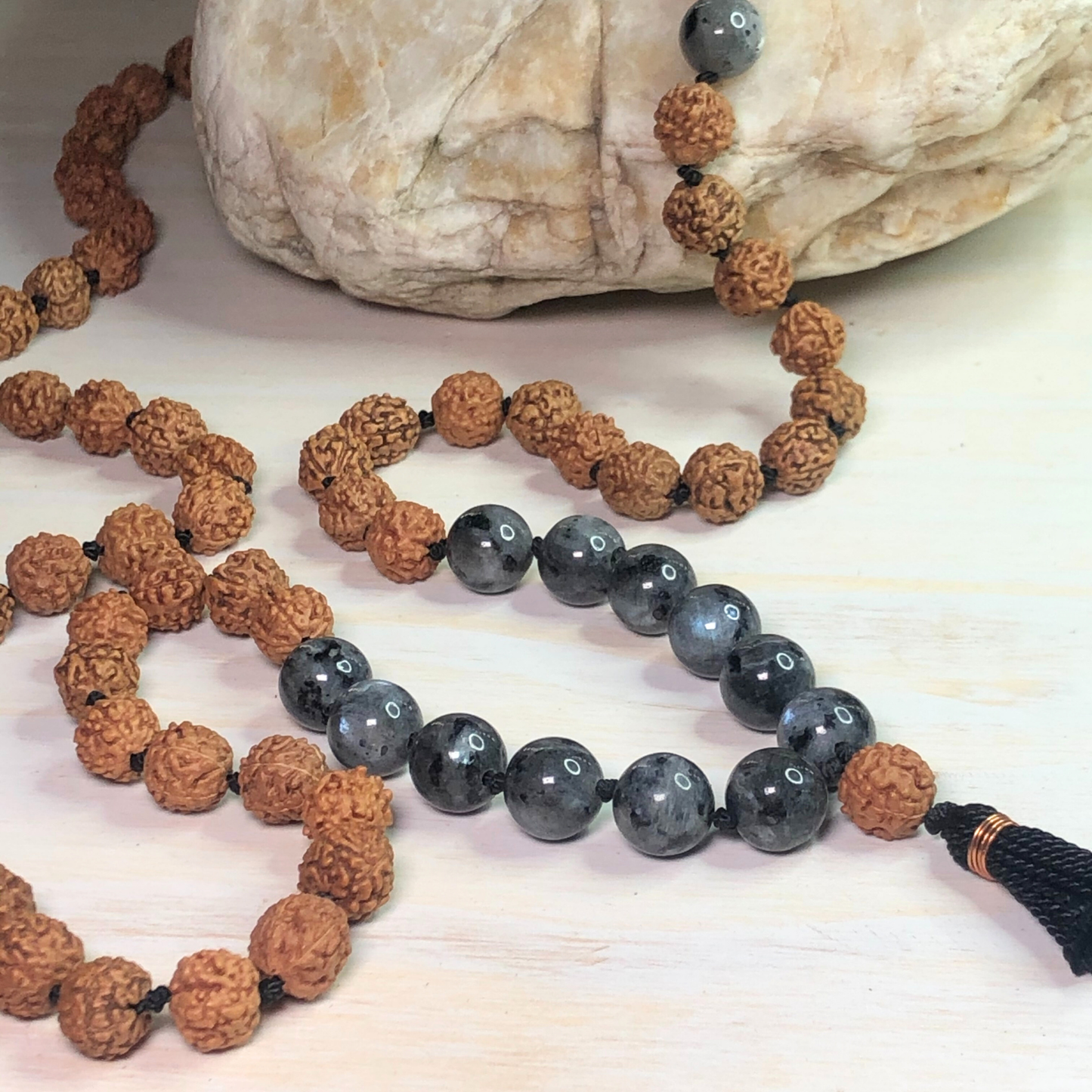 Larvakite & Rudraksha Mala