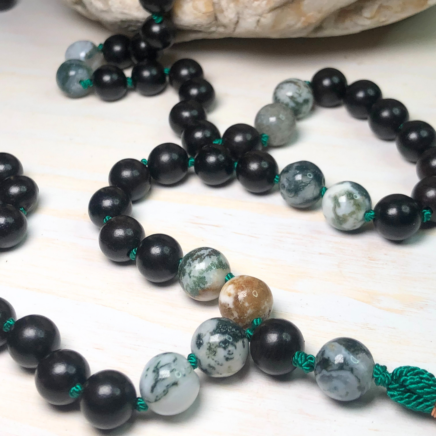 Tree Agate & Ebony Blackwood Mala