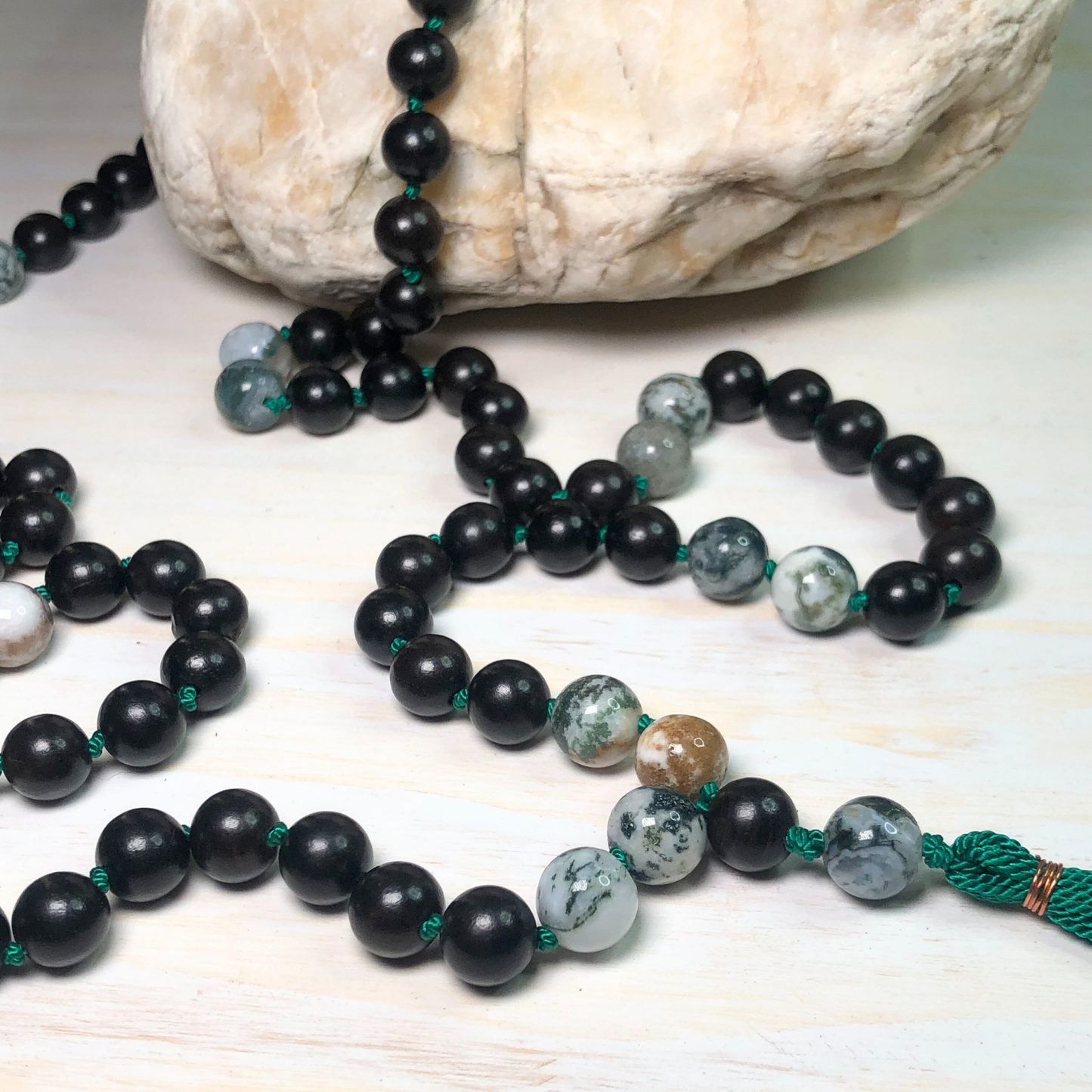 Tree Agate & Ebony Blackwood Mala