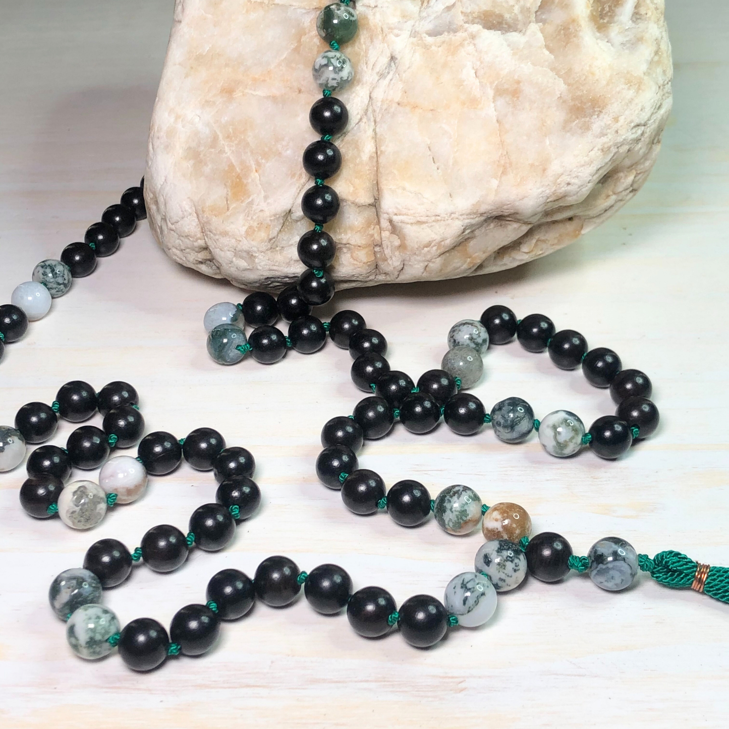 Tree Agate & Ebony Blackwood Mala