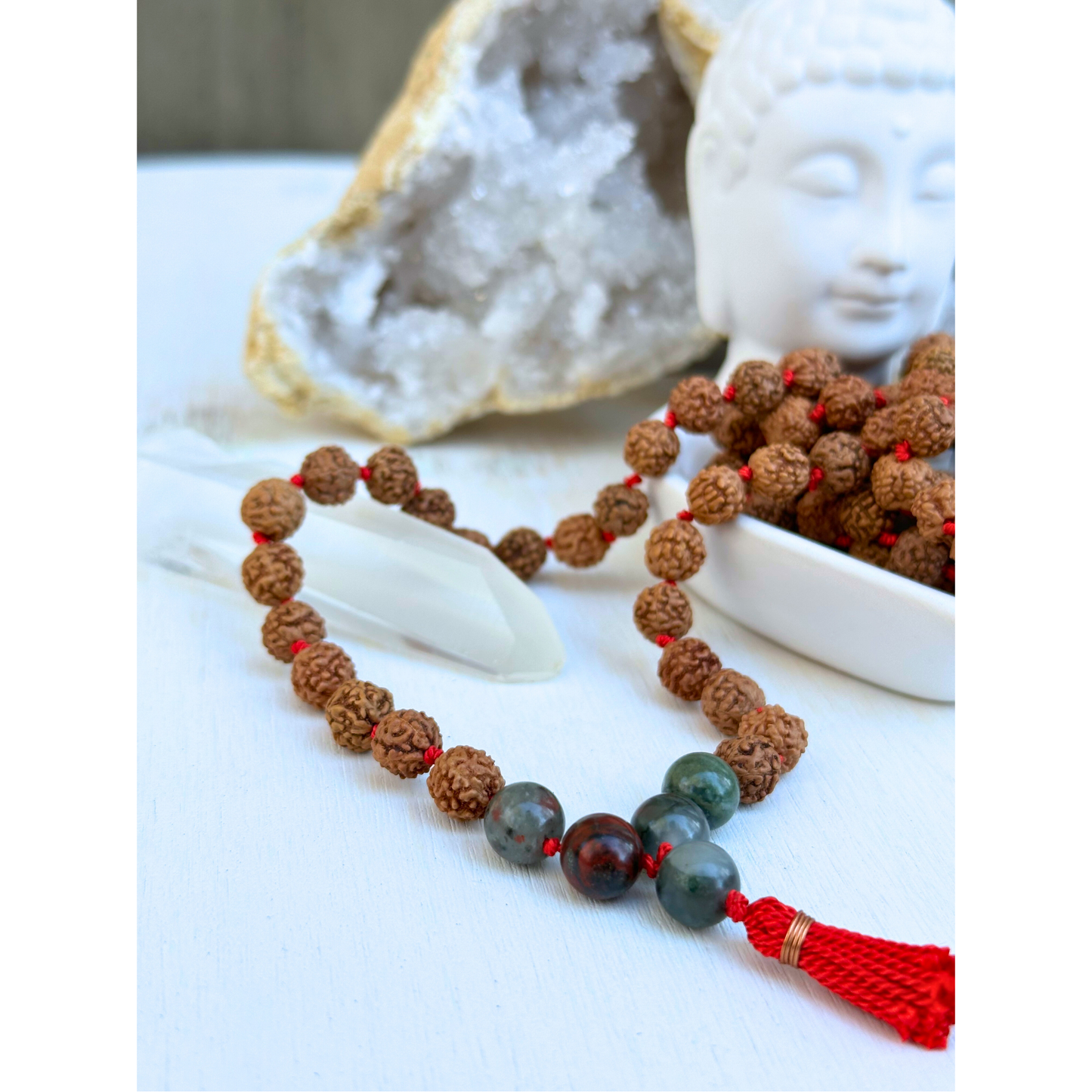 African Bloodstone & Rudraksha Mala